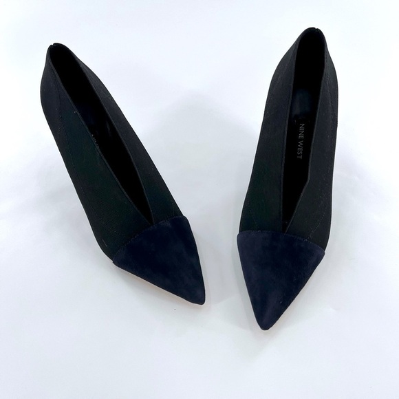 Nine West Valrus Black Navy Point Toe Wedge Pumps Size 7 M - Picture 9 of 12